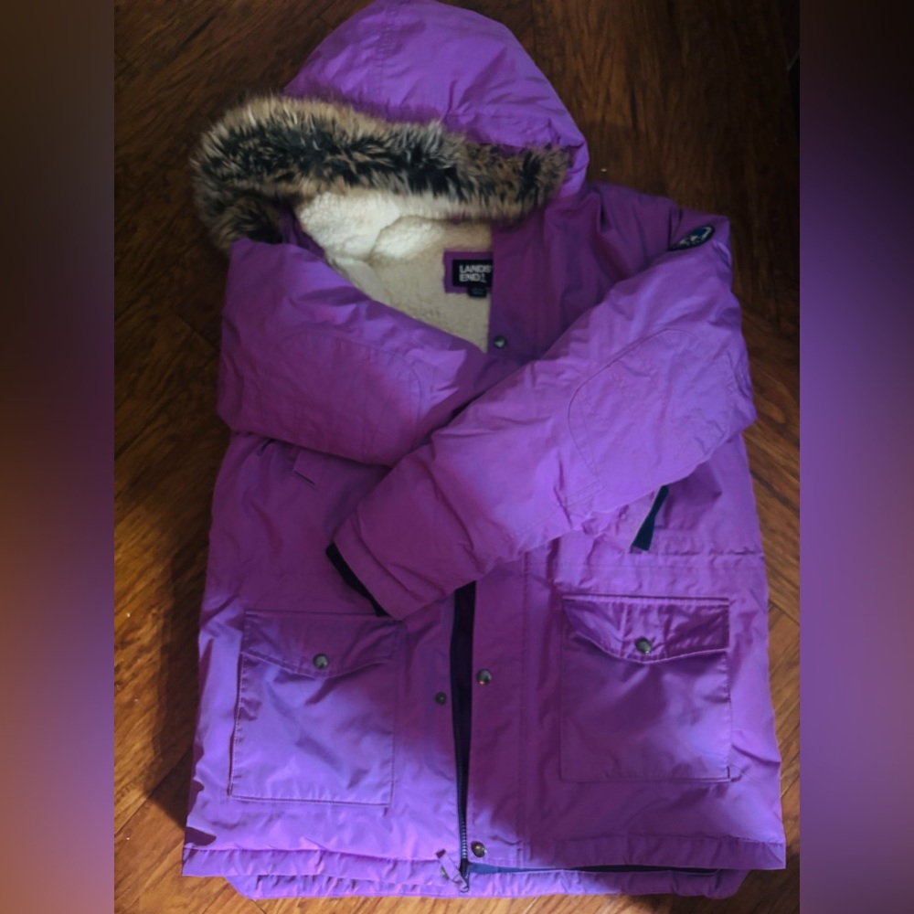 Lands' End Kids Jacket in Purple with Faux Fur Hood